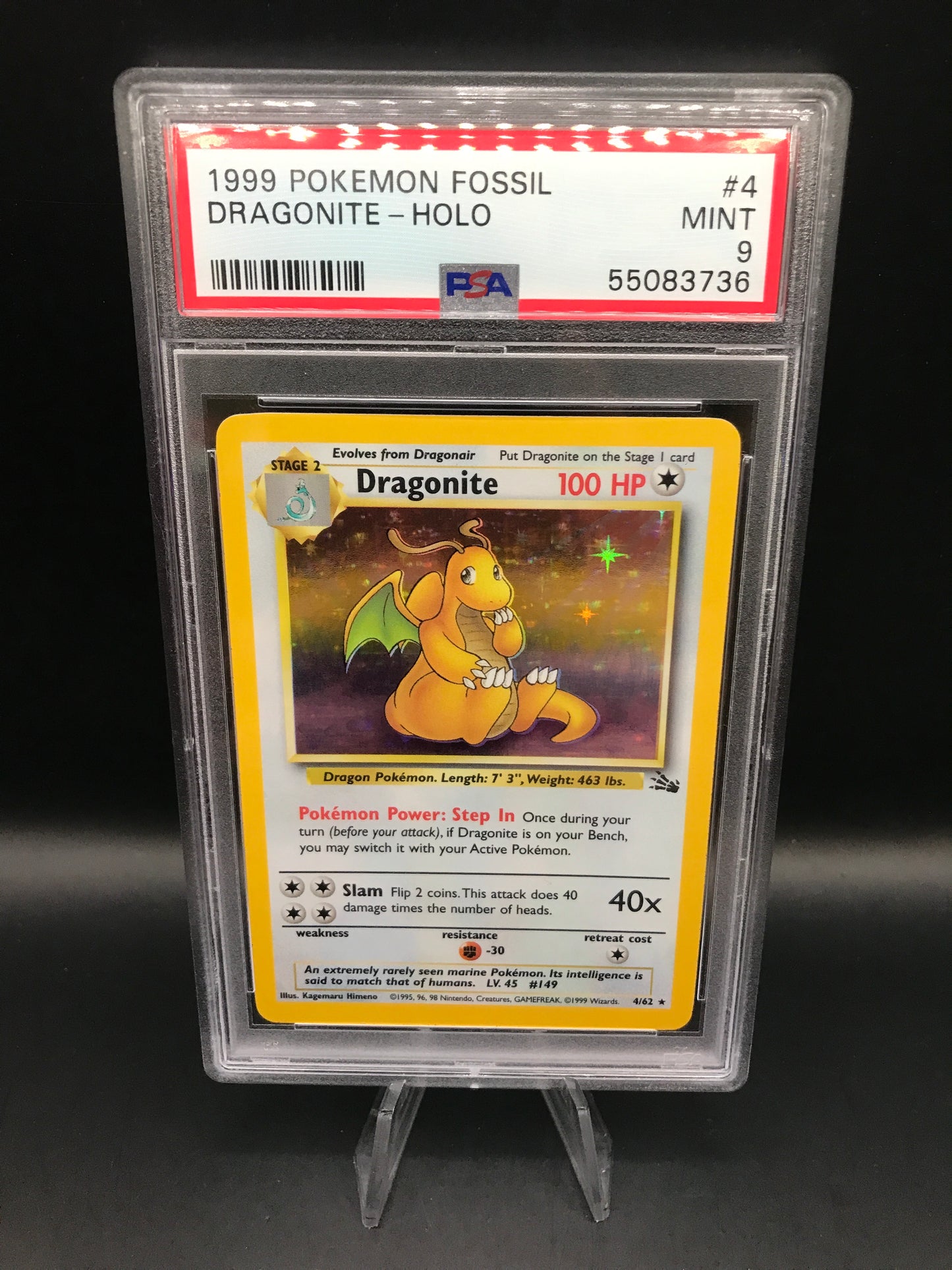 PSA 9 Pokémon TCG: 1999 Dragonite 4/62 Fossil Holo