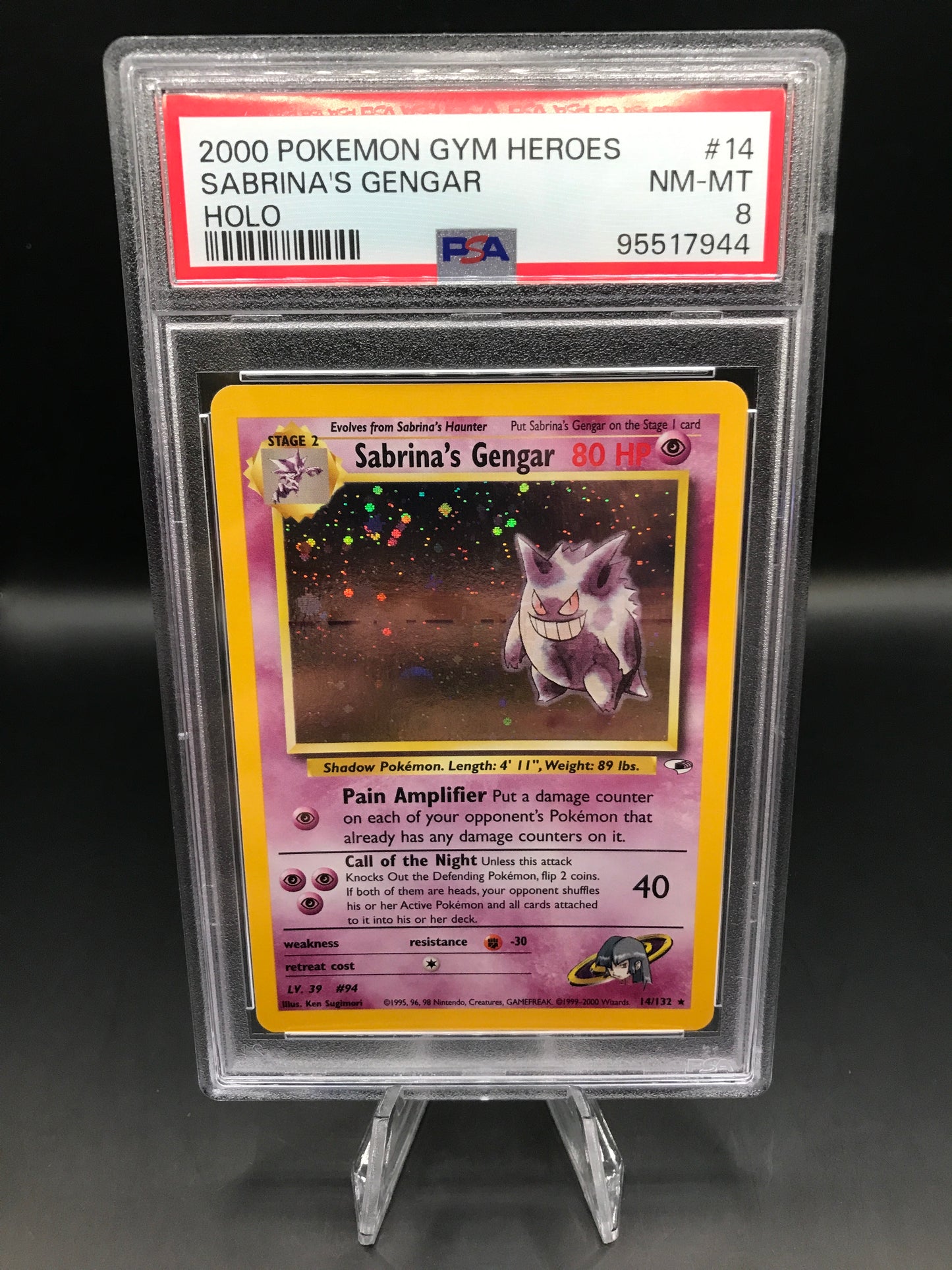 PSA 8 Pokémon TCG: 2000 Sabrina’s Gengar 14/132 Gym Heroes Holo