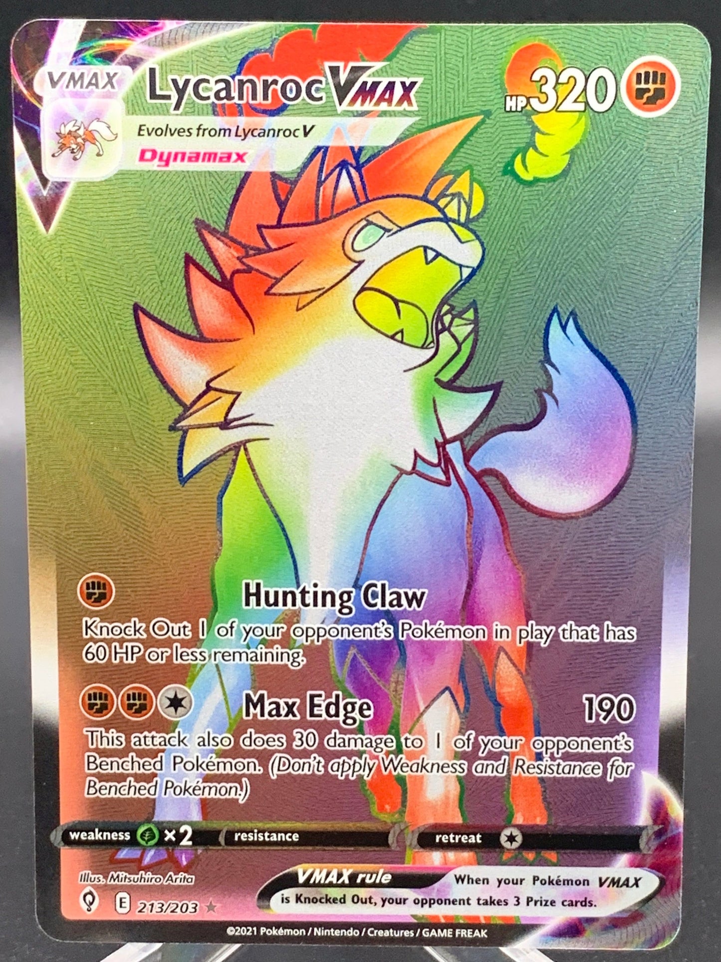 Pokémon TCG: 2021 Lycanroc VMAX 213/203 Evolving Skies Rainbow