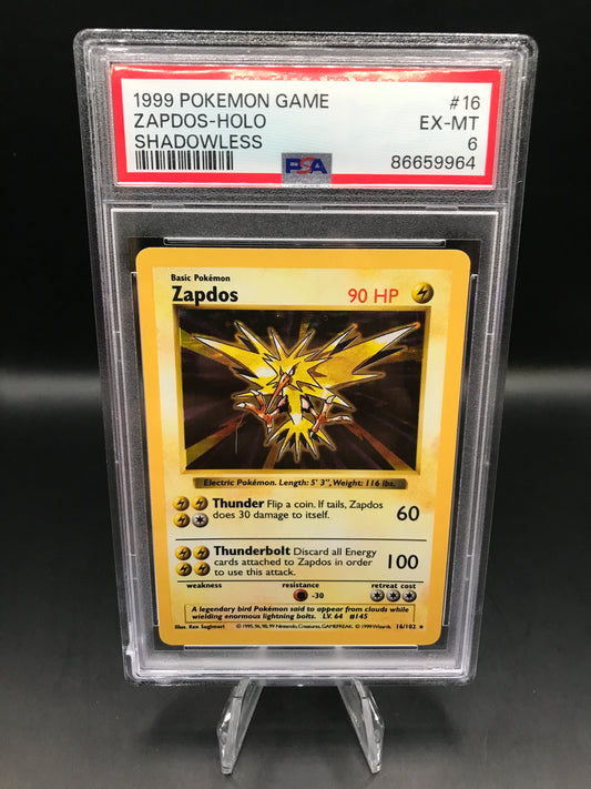 PSA 6 Pokémon TCG: 1999 Shadowless Zapdos 16/102 Base Set Holo