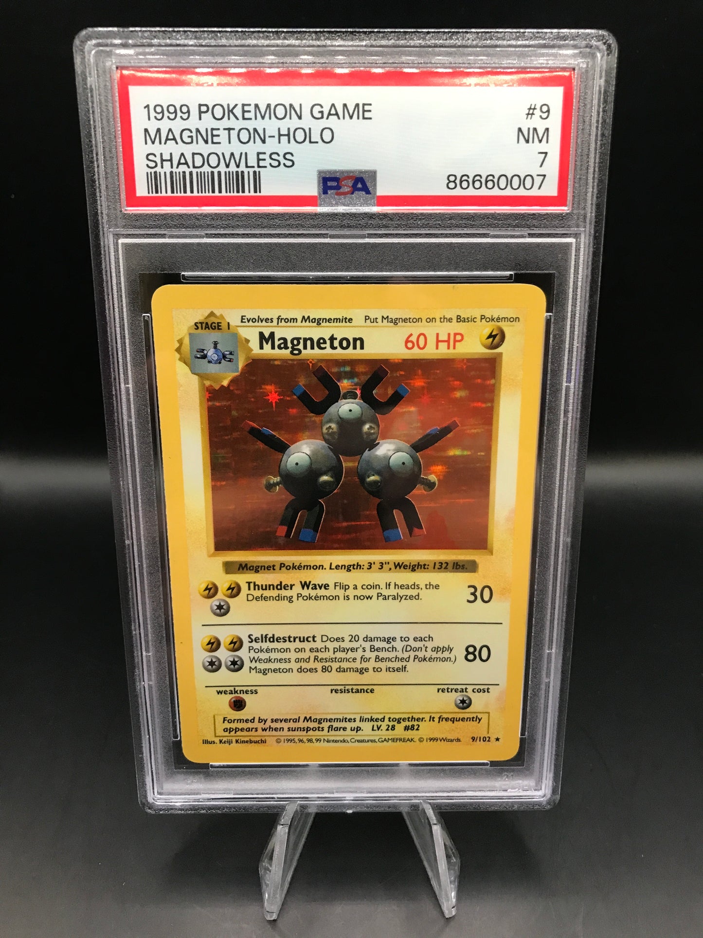 PSA 7 Pokémon TCG: 1999 Shadowless Magneton 9/102 Base Set Holo