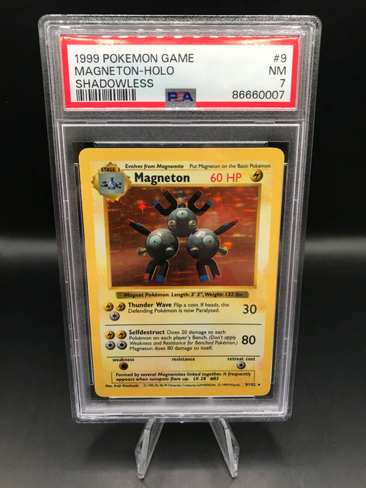 PSA 7 Pokémon TCG: 1999 Shadowless Magneton 9/102 Base Set Holo