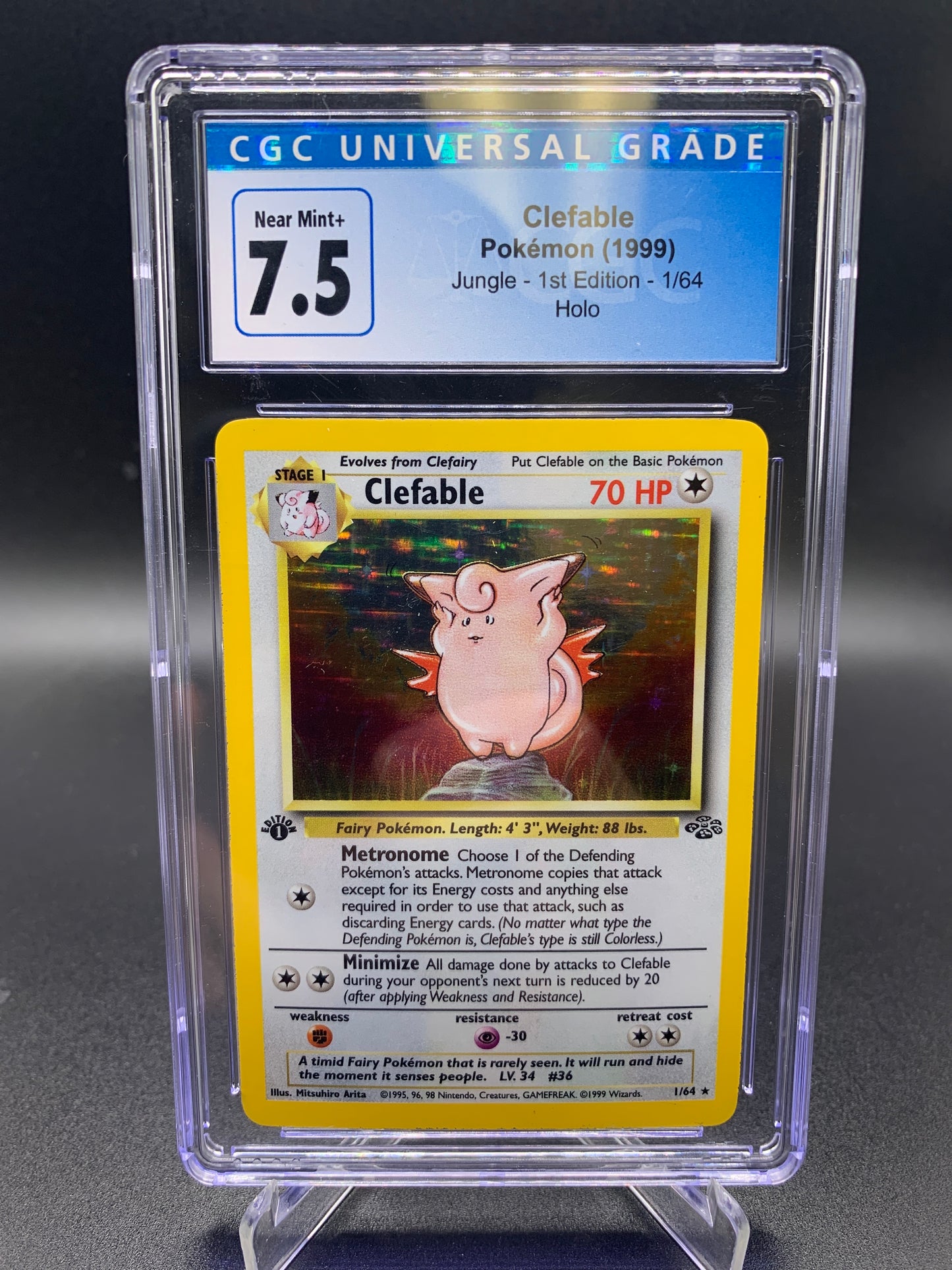 CGC 7.5 1999 Clefable 1/64 1st Edition Jungle Holo