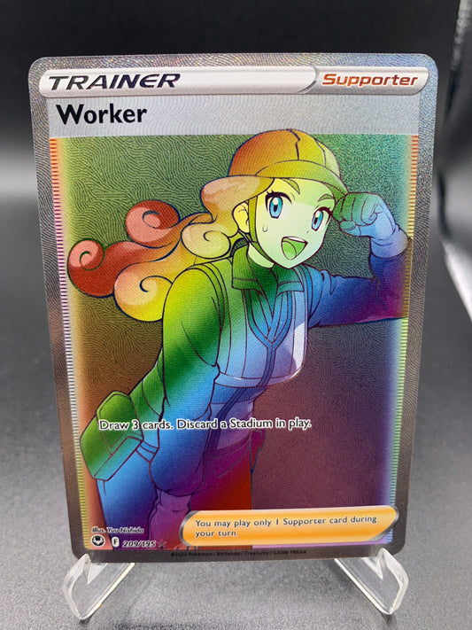 Pokémon TCG: 2022 Worker 209/195 Silver Tempest Rainbow Trainer