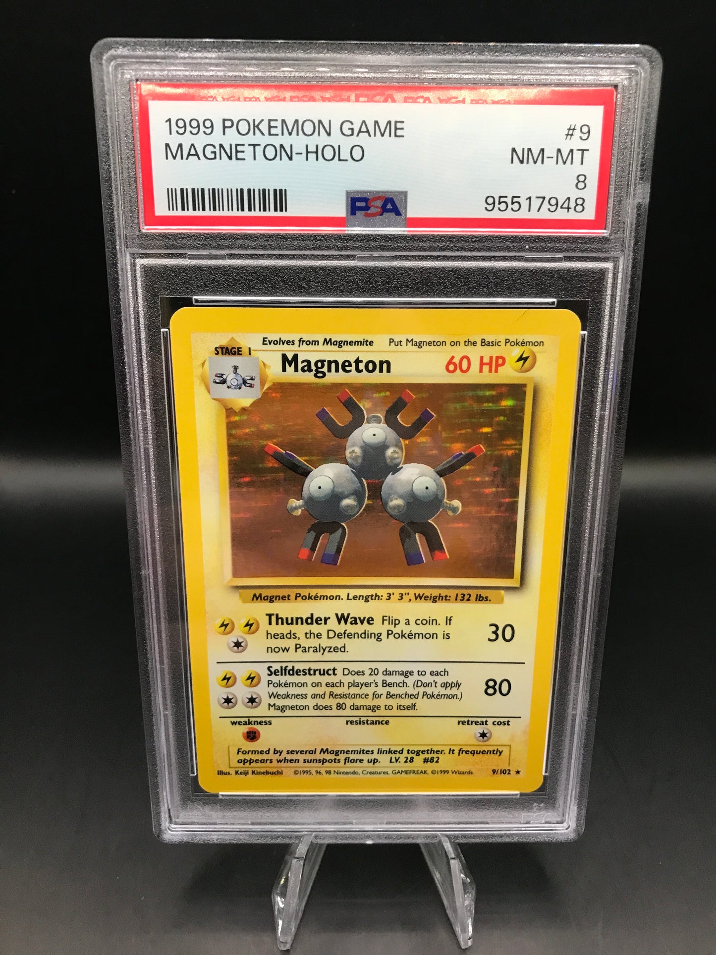 PSA 8 Pokémon TCG: 1999 Magneton 9/102 Base Set Holo