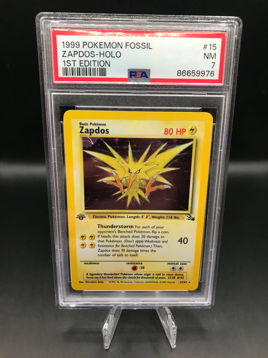 PSA 7 Pokémon TCG: 1999 1st Edition Zapdos 15/62 Fossil Holo