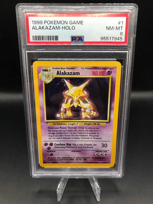 PSA 8 Pokémon TCG: 1999 Alakazam 1/102 Base Set Holo