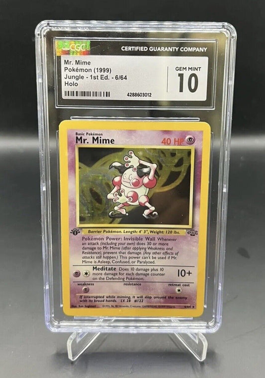 CGC 10 Pokémon TCG: 1999 Mr Mime 6/64 1st Edition Jungle Holo