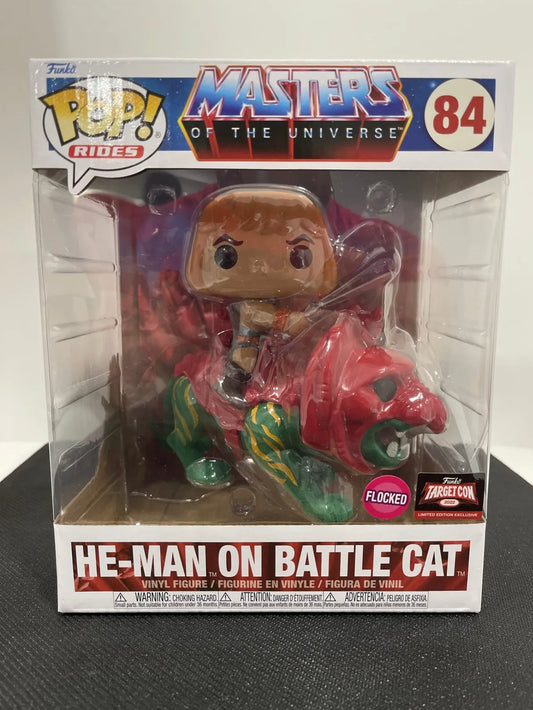 Funko PoP! Master's of the Universe He-Man on Battle Cat #84 Flocked Target Con